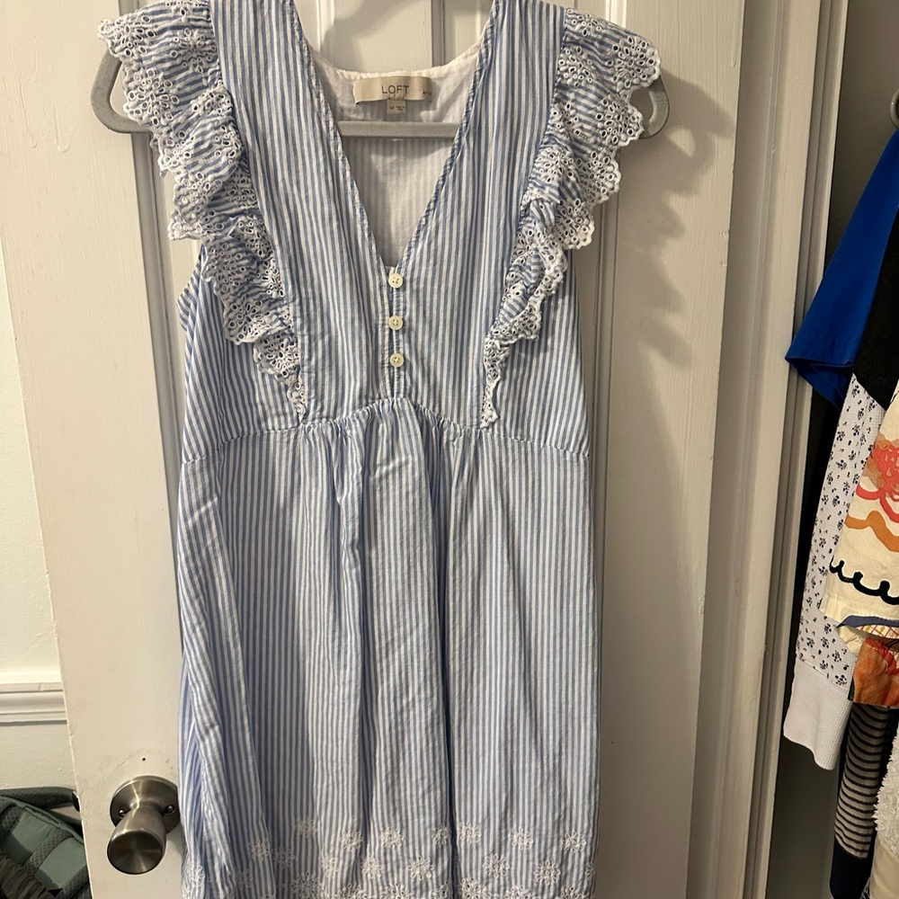 LOFT Blue and White Striped Dress